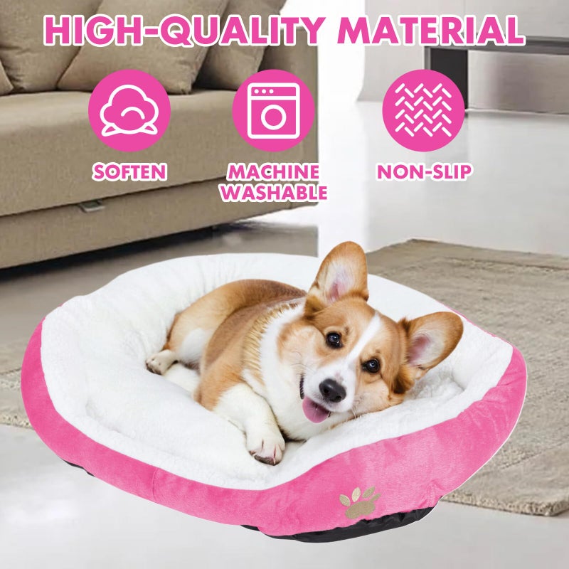 Resulzon Round Dog Cat Beds Mattress Washable Pads Room, Soft Durable Plush Faux Fur Sleeping Pet Fleece Bed Mat for Small Doggy Kitten Puppy, with Anti-Slip Waterproof Bottom (Pink) - Image 2